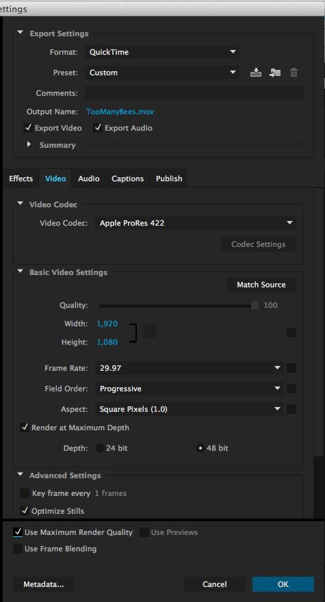 Convert Your File Using Adobe Media Encoder (cont.) In the Export Settings, choose Quicktime in the Format drop-down menu.