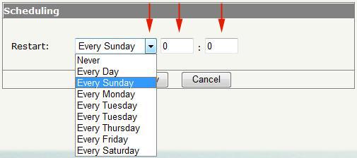 schedule an automatic restart by setting a date and time in the Scheduling box.