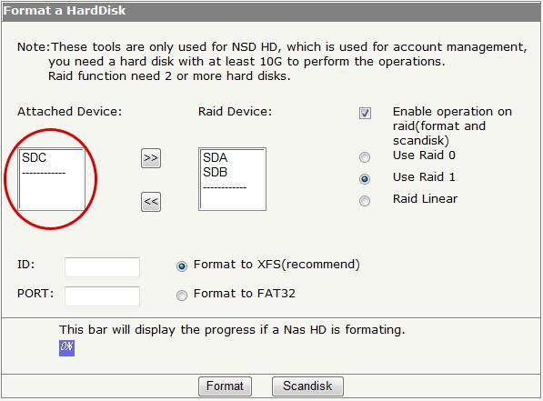 4.4 Formatting a External USB Storage Device in RAID Configuration NOTE: Please read this section before attempting to format an external USB Hard Disk Drive (HDD) via your BOSSNAS122.