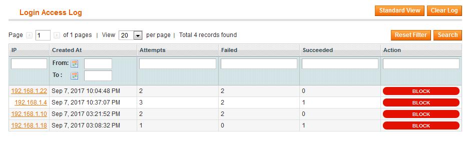 Summarize view of login access log Total succeeded attempts Total login