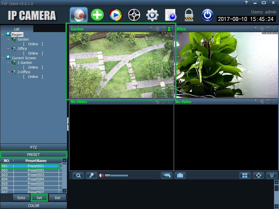 2.7.3 2.3.4 Action PRESET Function: To set up preset points. Then the camera view can be move from one point to another point precisely via a click.