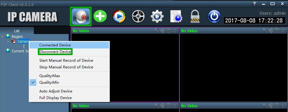 2.2.2 2.3.4 Action Delete Device Function: Delete cameras from the PC Client. Operation: Click the 'Preview' icon, and then take the mouse cursor to 'Camera' and right click the mouse.