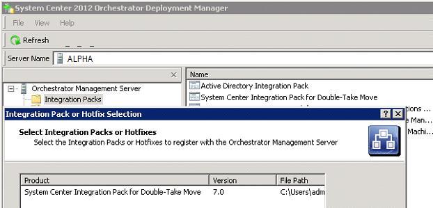 Registering and Deploying the Double-Take Move Integration Pack The Double-Take Move Integration Pack must be registered with the Orchestrator Management Server and then deployed to Orchestrator
