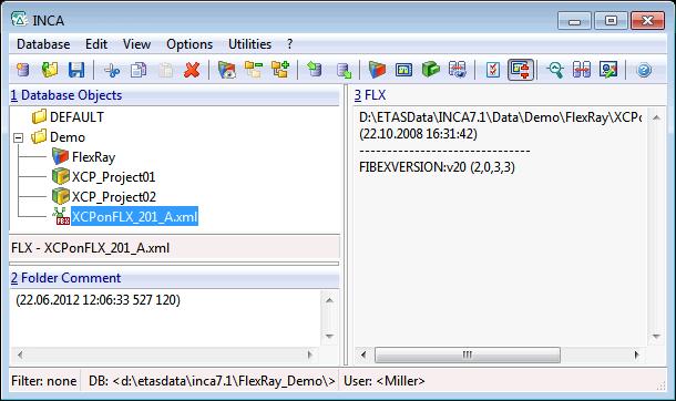 Using the INCA-FLEXRAY Add-on in INCA ETAS Fig. 4-1 Add a FIBEX file to the database: Select the top folder, Demo. Select Edit Add FIBEX. A dialog pops up where you can select the desired FIBEX file.