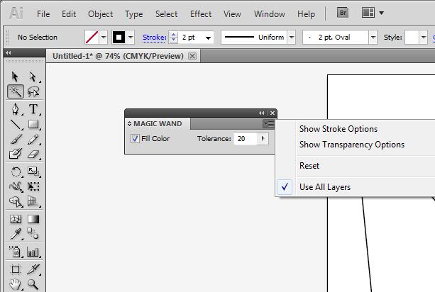 Using the magic wand Click on the magic wand to select tems with similar attributes.