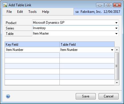 3. Click the Add button above the Table Links list. 4. Select the Product, Series and Table that you want to link to. 5.