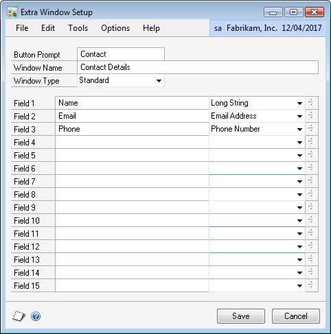 the extra window definition controls the label of the extra window button. The Window Name field on the extra window definition controls the title of the extra window.