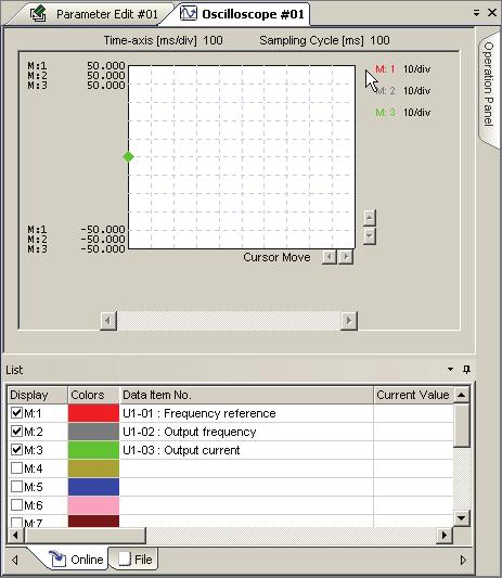 Parameter Edit Window Oscilloscope Window Visual Monitor Window You can switch