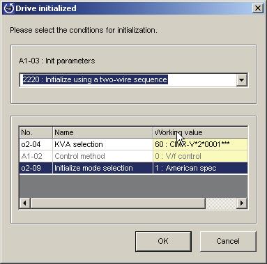 Changing the Settings for the Drive kva Selection or Initialization Changing the Drive kva setting or entering a value into the Initialization parameter will initialize the drive.