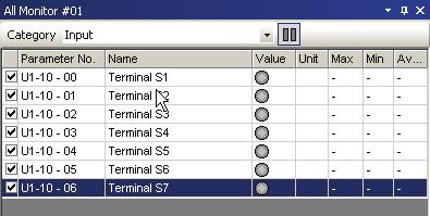 This example shows the Monitor display after selecting to view Input monitors.