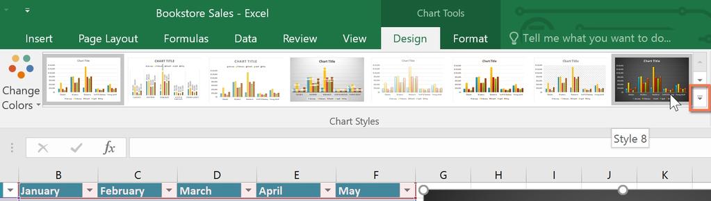 You can also use the chart formatting shortcut buttons to quickly add chart elements, change the chart style, and filter the chart data.