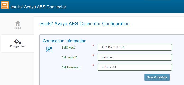 8. Configure esuits 2 AES Connector To access the esuits 2 AES Connector, enter https://<ip-addr> as the URL in an Internet browser, where <ip-addr> is the IP address of the esuits 2 AES Connector.