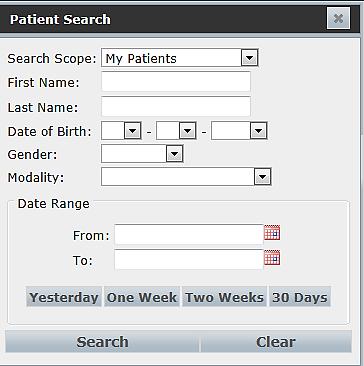 Patient Search Using the Patient Search function enables you to quickly search for a patient by entering limited information in the name fields or utilizing a wildcard (%) search.