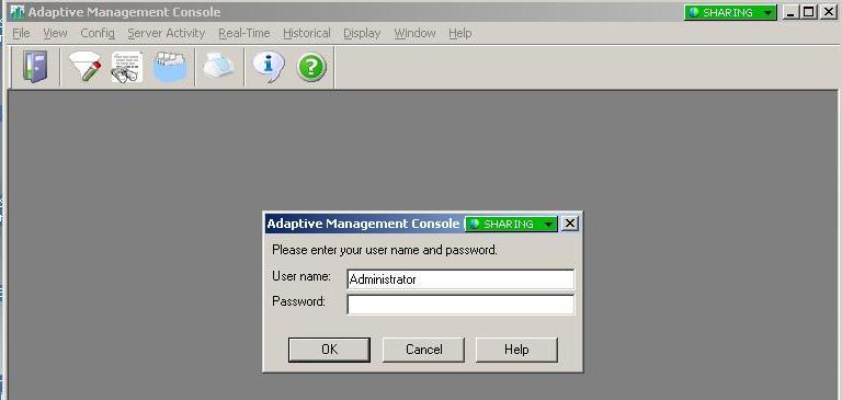 Enter the appropriate credentials into the Adaptive Management Console login screen as shown.
