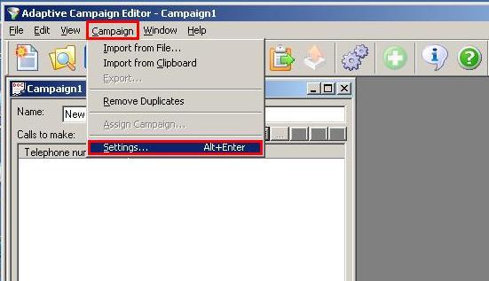 Select Campaign from the top toolbar and Settings as shown below.