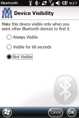 3. For other devices to detect your device, tap Menu Bluetooth Settings and select an option in the Device Visibility settings