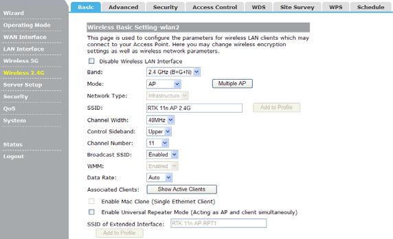4.4.1 Basic This page is used to configure the parameters for wireless LAN clients which may connect to your Access Point.