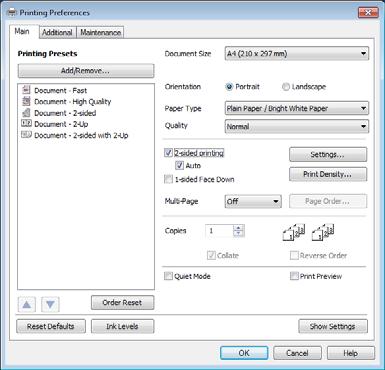 Select 2-side printing, then select from the following options: Select Auto to print on both sides of the pages automatically using the built-in duplexer.