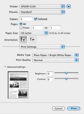 7. Select the Media Type setting that matches the paper you loaded. 8. Select a Print Quality for your document. Available settings depend on the selected Media Type setting.