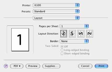 Select Layout from the pop-up menu to select a variety of layout options. Note: To print double-sided, see Print Double-Sided. 1. Select Layout in the pop-up menu. 2.