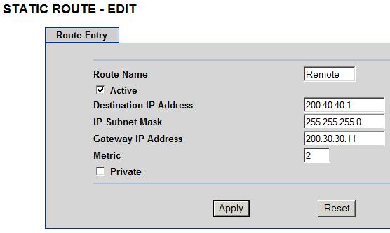 4. Enter the details as required. 5. Click Apply to save the route.
