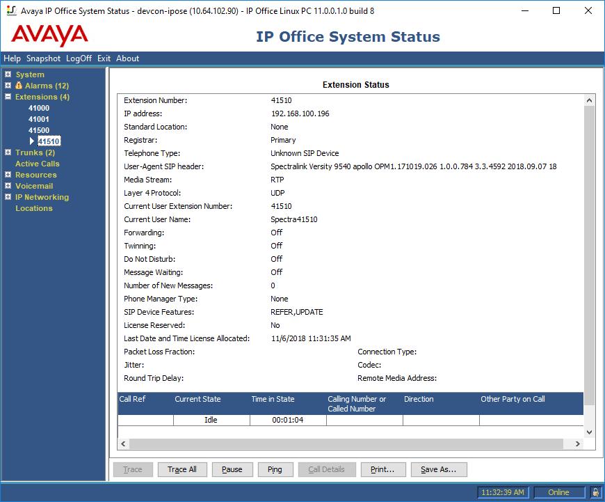 6.3. Verification Steps This section provides the tests that can be performed to verify proper configuration of a Spectralink Versity Enterprise Wi-Fi Smartphone with Avaya IP Office Server Edition.