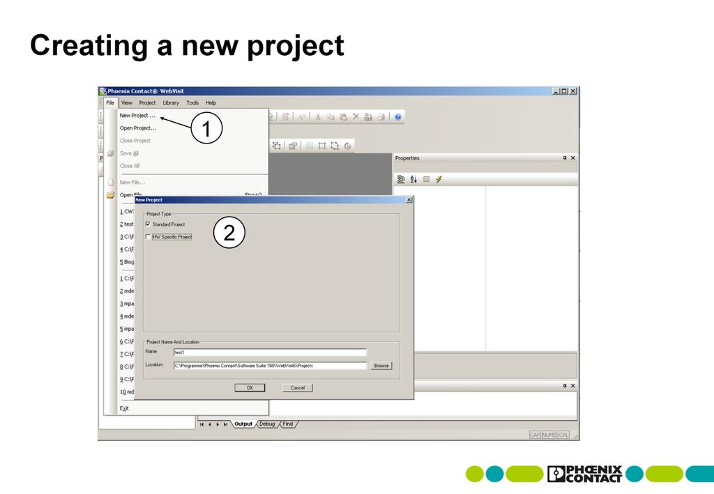 Project creation and the user interface To create a new project, do not click on the blank page button in the toolbar. Instead, select the File menu followed by New Project.