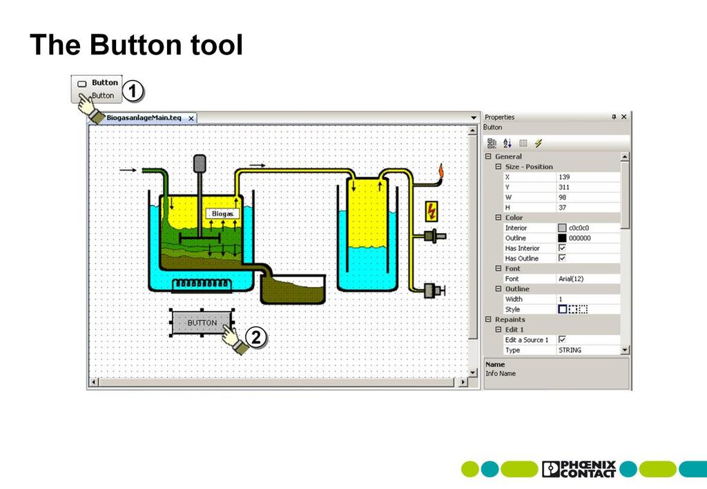 Getting started with visualization creation As with the Image tool, a button can also be created by clicking and dragging to the appropriate size.