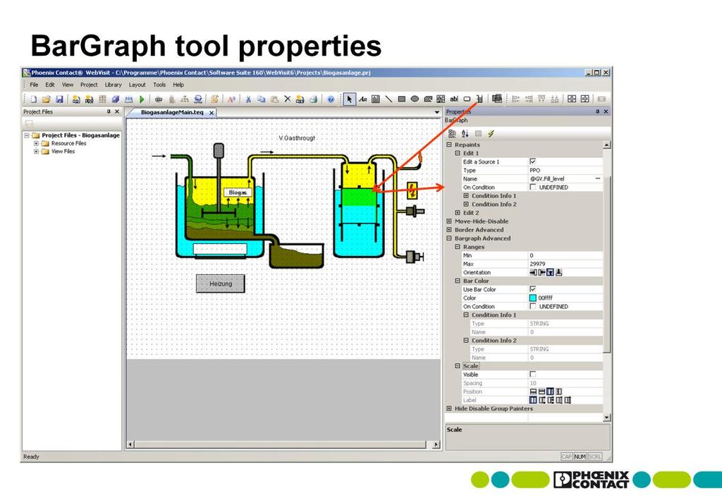 Getting started with visualization creation In addition to the familiar setting options of the Button tool, the BarGraph tool also includes the Bargraph Advanced area.