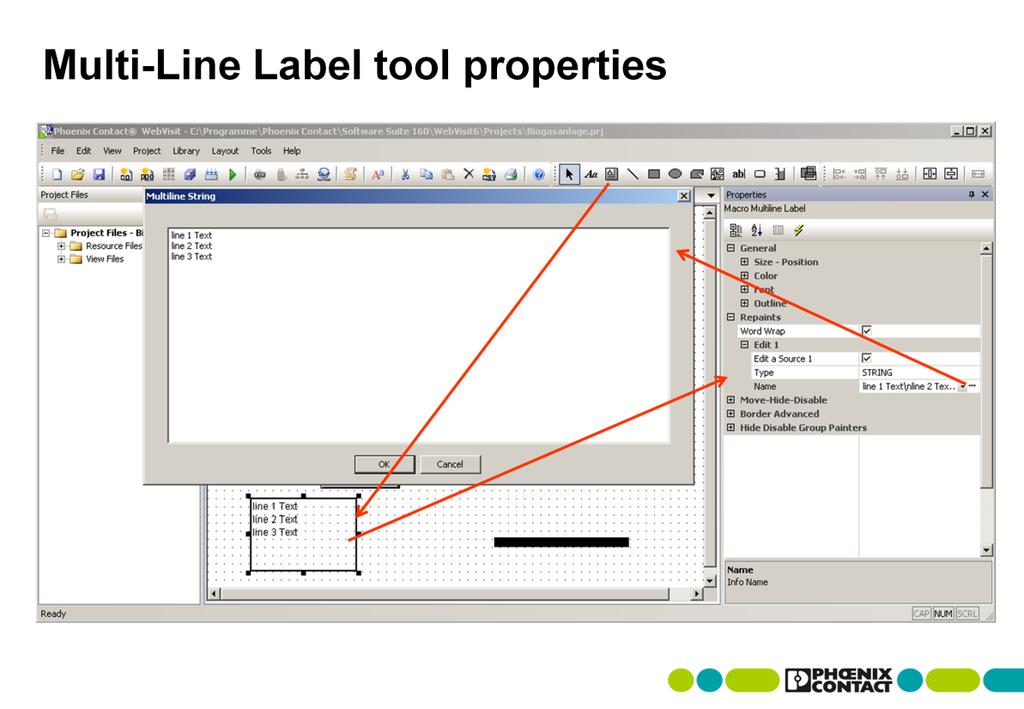 Getting started with visualization creation Instead of the usual repaint properties, the Multi-Line Label tool has a tab called Multiline