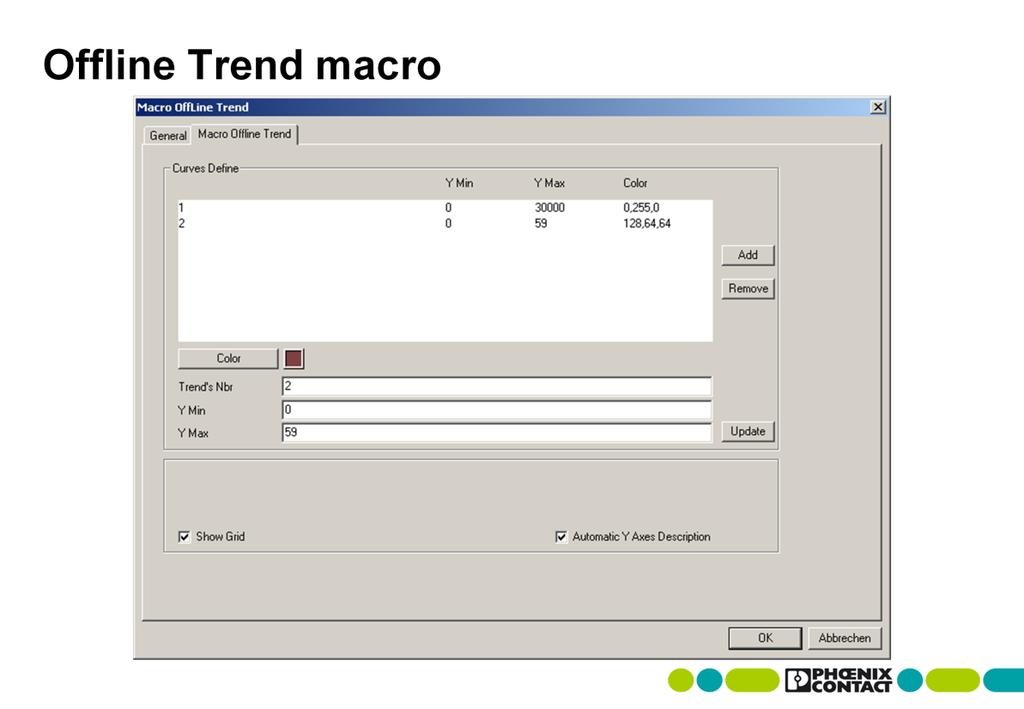 Macros in WebVisit Pro If the Offline Trend macro has been added, the properties can be called by doubleclicking in the trend window on the Advanced Select