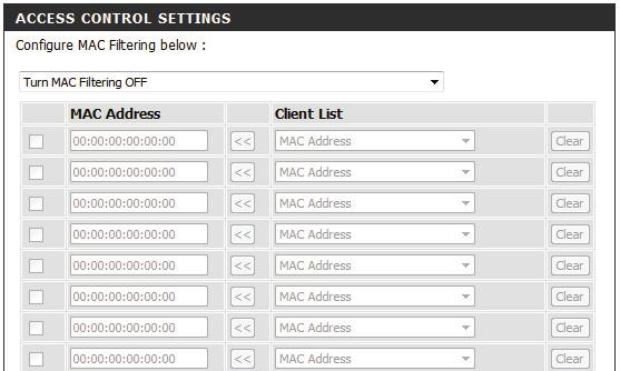 Bridge Mode Access Control Mac filtering allows you to control wireless access to your network according to clients MAC addresses.