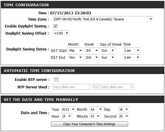 Time Use the Time page to configure the time and date settings of the access point.