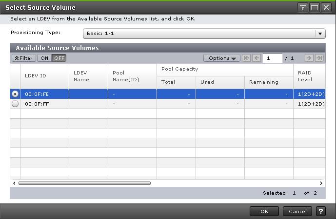 7. Select the appropriate source volume, beginning with LDEV ID