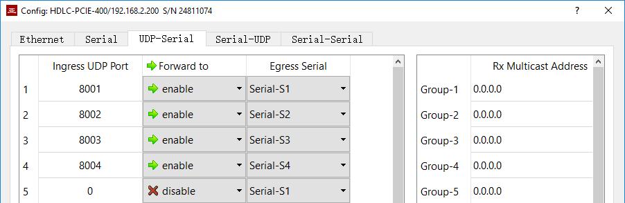 5.4.3 Parameter configuration Set the UDP to serial port.