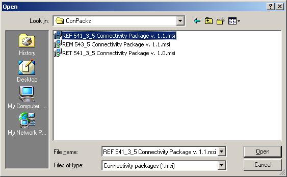 Select the relevant connectivity package installer file (.msi). 3. Click Open.