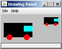 Drawing parameter answer import java.awt.*; public class Car4 { public static void main(string[] args) { DrawingPanel panel = new DrawingPanel(210, 100); panel.setbackground(color.