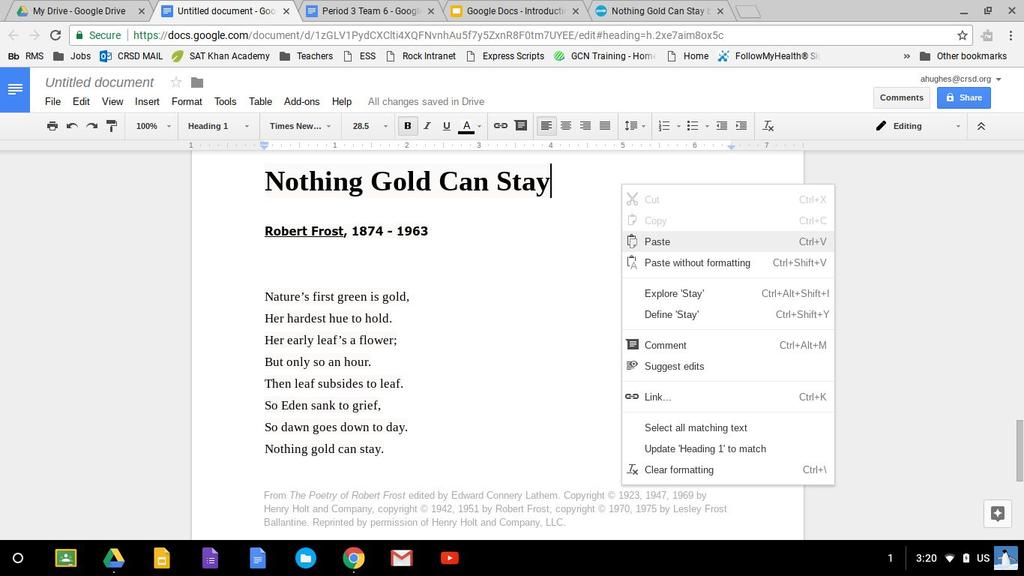 TO PASTE INTO GOOGLE DOCS: To paste into Google Docs on a PC, copy the text you want, then press the