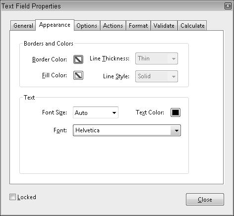Part VI: Using Acrobat PDF Forms l Required. l Locked. Reviewing Appearance properties FIGURE 30.