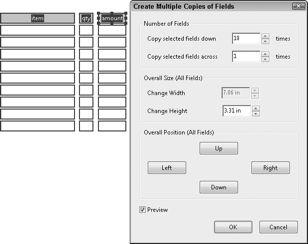 Part VI: Using Acrobat PDF Forms Note You can also create a table array by first creating a single field and then selecting options for both Copy Selected Fields down and Copy Selected Fields across.