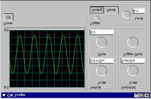 Chapter 8 Building Advanced Applications A Virtual Oscilloscope The Virtual Oscilloscope application uses the ComponentWorks user interface and data acquisition analog input controls and a DAQ board
