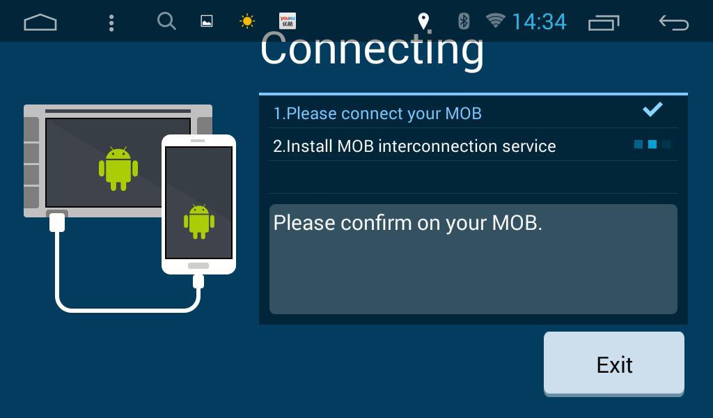 Android phone: support by cable connection as well as wifi connection. Notice: Please connect Android phone via USB cable for the first time. A) Android USB connection 1. Click Android USB. 2.