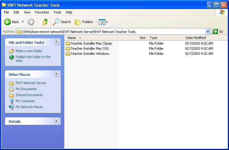 2. Navigate to the Teacher tools installer for Windows. - Once in the RWT Network Server folder, open the folder name RWT Network Teacher Tools by double-clicking on it.