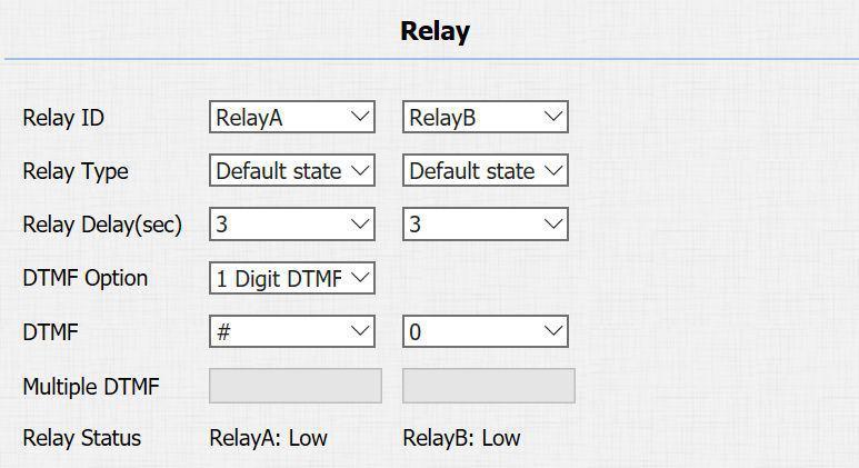 Relay ID: IPDS-20A supports two relays, user can configure them respectively. Relay Type: Default state means NC and COM are normally closed, while Invert state means NC and COM are normally opened.