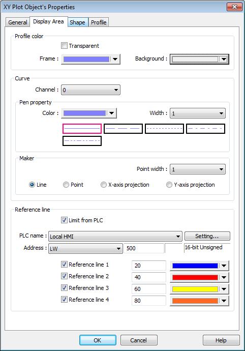 13-127 Display Area Tab Setting Profile color Curve Maker Description Select the