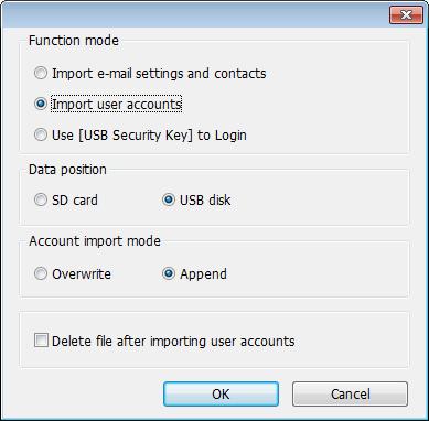 13-25 (alarms) (cmt Series) Import user data / Use [USB Security Key] A Function Key can be used to import the e-mail contacts or user accounts set, also, to log in using USB Security Key.