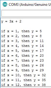 Write a program that does the following: Prints y = 3x +2 once with a blank line after it. Has a variable x that starts at one and increases by one each time the loop function executes.