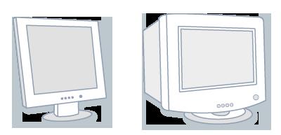 There are two basic types of monitors: CRT (cathode ray tube) monitors and LCD (liquid crystal display)