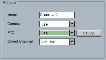 PTZ PTZ setup setup. Select the camera number for which you wish to set up PTZ control.