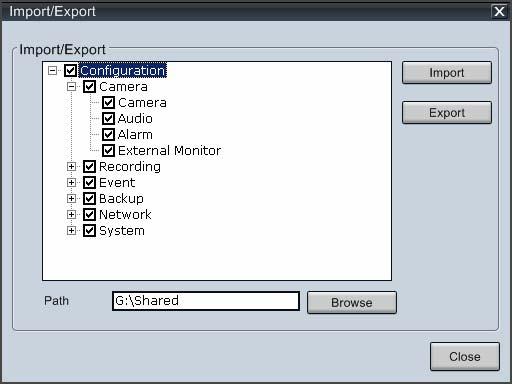 Import/export Import/export Configuration Configuration System Configuration list : Displays the system setup configuration. After you select configuration, click on the Import or Export button.